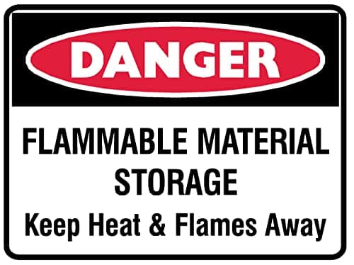 Danger Flammable Material Storage Keep Heat & Flames Away Sign PVC Waterproof Metallic Matte Finishing Sticker Safety Sign Signature (Factory Sign)