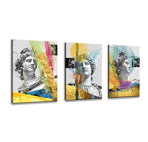 3 pieces of art sun god Apollo plaster statue HD modern elastic photo frame abstract album canvas printing art contemporary retro album canvas art mural art bedroom living room kitchen home decoration