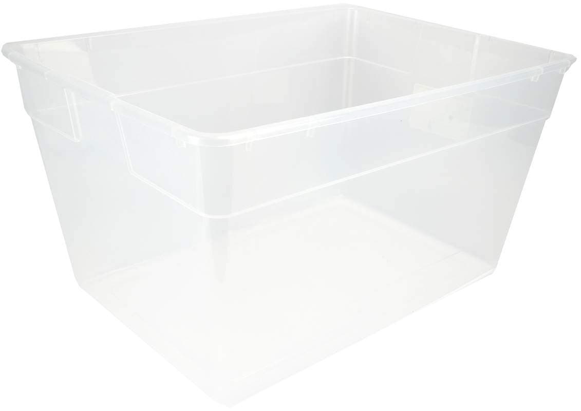 Sterilite 56 Qt Storage Box, Stackable Bin with Lid, Plastic Container to Organize Clothes, Blankets, Towels in Closet, Clear with White Lid, 32-Pack