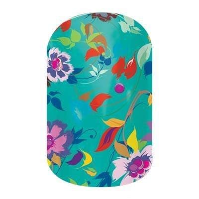 Jamberry Nail Wraps - Secret Promise - HALF Sheet - Floral on Teal Blue