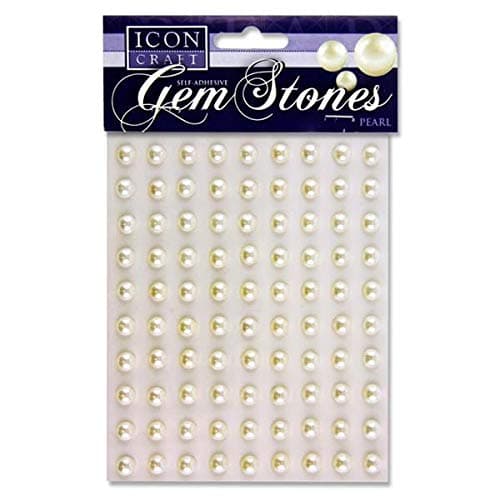 Icon Craft Pearl Gem Stones 8mm, Self Adhesive - White, Pack of 90