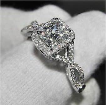 Classic Princess Cut White Topaz Diamonique 925 Silver Wedding Ring Size9 Gift