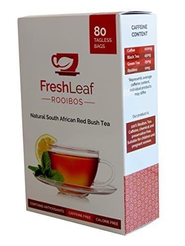 FRESHLEAF Rooibos Tea - 80 Red Tea Bags, Red Tea Detox, 100% Pure South African Origin Red Tea, Caffeine & Calorie Free, Sustainably Farmed, GMO Free, Redbush Tea, Herbal Tea Drink