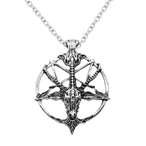 NIDONE Baphomet Satanic Goat Inverted Pentagram Silver Finish Pendant Necklace