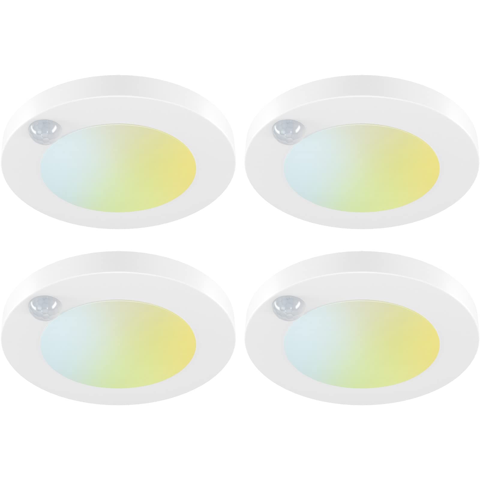 4 Inch Field Selectable 5CCT LED Motion Sensor Ceiling Light, 120V Wired Closet Light, 10 Watts, 600Lm, CRI80+, Non-dimmable, ETL Certified, Wet Location, Round/White, 4 Packs …