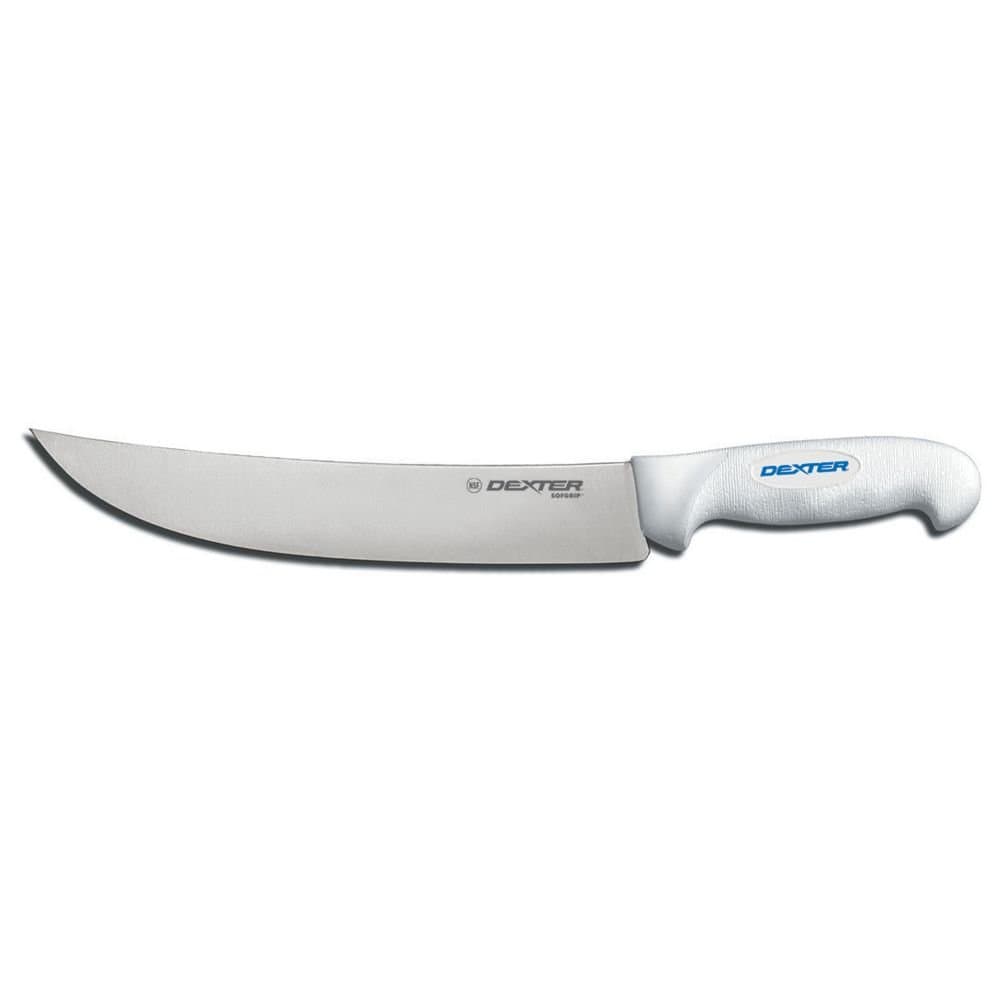Dexter Russell SG132-10PCP SofGrip (24073) Cimeter Steak Knife, 10", DEXSTEEL Stain-Free, high-Carbon Steel, Non-Slip, White, Soft Rubber Grip Handle, Perfect Cutlery Packaging, NSF Certified