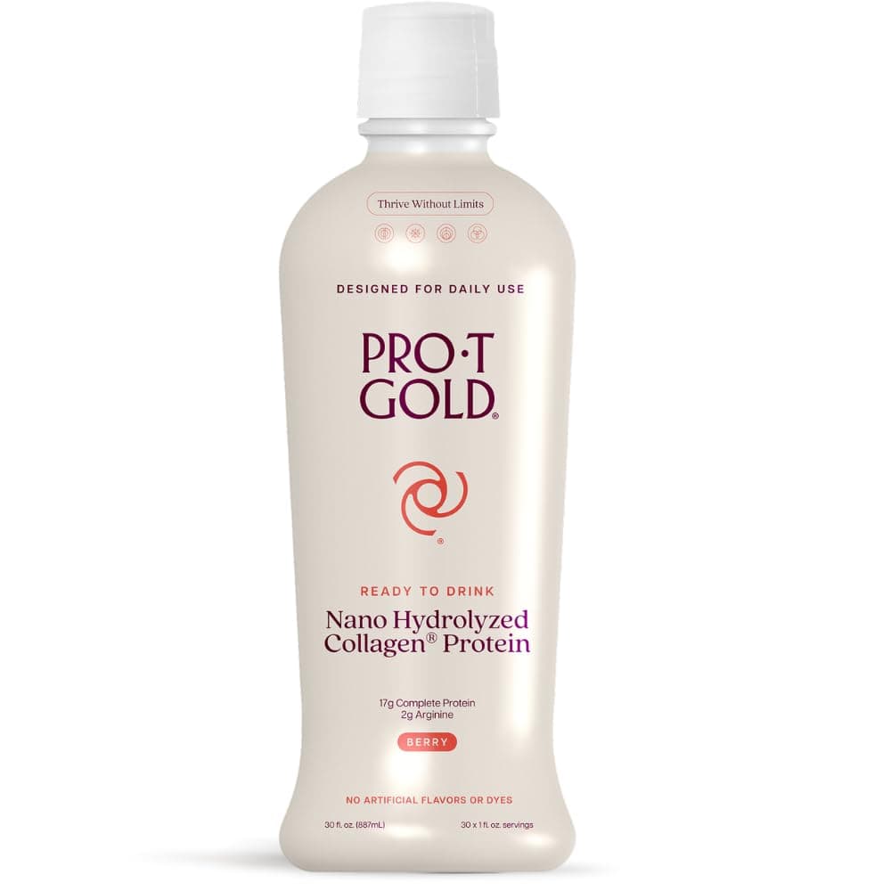 ProT Gold Liquid Collagen Protein Shot, 17g Clear Protein Nano-Hydrolyzed Grass Fed Collagen, 2g Arginine for Wound Support, Gluten Free, Sugar Free, 0g Carbs, Non GMO, Berry, 30 fl oz Bottle