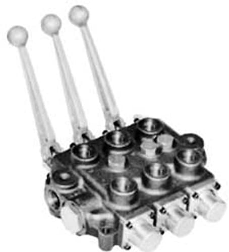CROSS Manufacturing 150340 SBA Series Cast Iron Triple Spool Monoblock Hydraulic Directional Control Valve, 1st Spool 4-Position float, 2nd Spool 3-Position, 3rd Spool 3-Position, Open Centered, 3/4" x 3/4" x 1/2" NPT Female, 2500 psi, Grey
