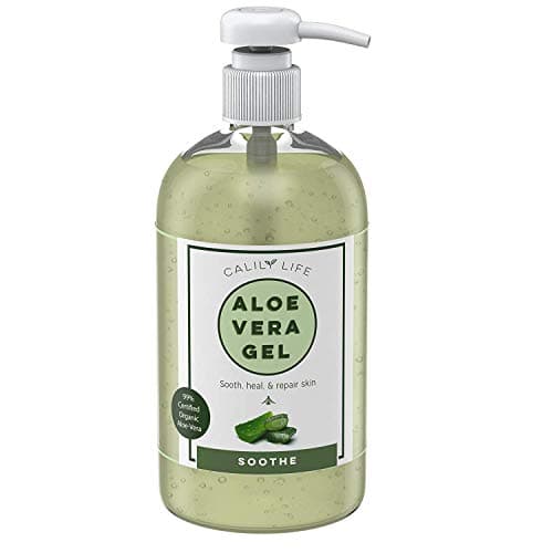 Calily Life Organic Aloe Vera Gel for Face, Hair, Sunburn, Acne, Razor Bumps, Psoriasis, Eczema and After Sun Relief - Large 16.9 oz Bottle