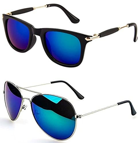 Younky Unisex Adult Rectangular Sunglasses Blue Frame, Blue Lens (Medium) - Pack of 2