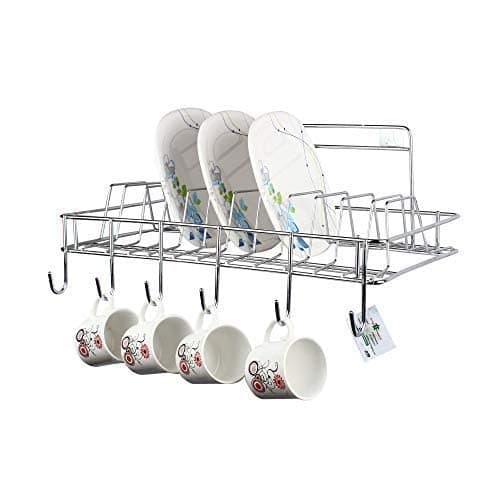 Wall Hanging Stainless Steel Cup & Saucer Holder, Plate Organizer Space Kitchen Saving Rack Utensil Kitchen Rack (Steel, Hanging shelves, Standard)