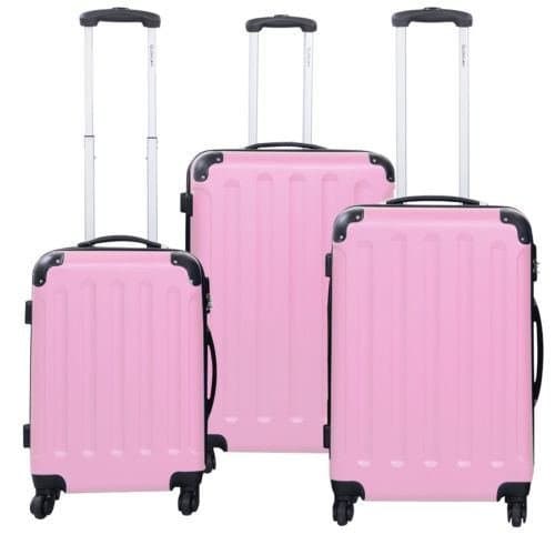 Luggage hardside 3 Pcs Travel Set Bag ABS+PC Trolley Suitcase Pink Set