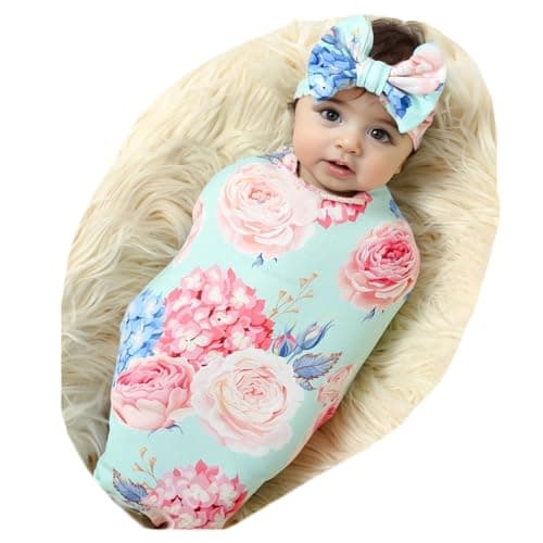 Galabloomer Receiving Blanket Headband Set Flower Print Baby Swaddle Blankets