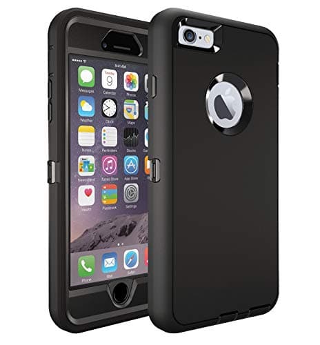 iPhone 6s Defender Case(Case Only) MAET iPhone 6 Heavy Duty Built-in Screen Protector Rugged Rubber Defender Case Compatible iPhone 6&iPhone 6s - Black