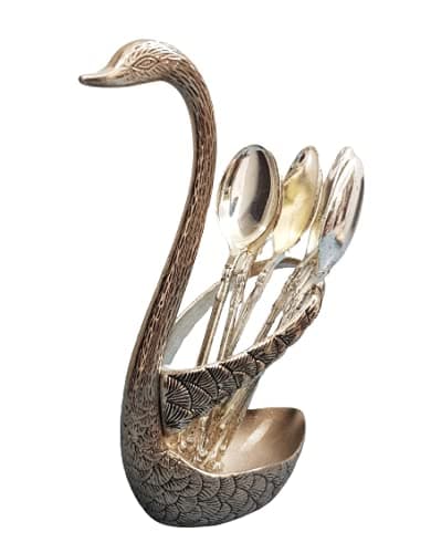 Mohini Creations Swan Shaped German Metal Spoon Stand with 6 Spoons- CS-88