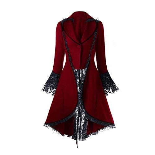 Kstare Steampunk Coat Casual Jackets Retro Victorian Punk Women Long-Sleeved Waist Back Bandage Over Coat Skirt