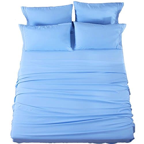 SONORO KATE Bed Sheets Set Sheets Microfiber Super Soft 1800 Thread Count Luxury Egyptian Sheets 16-Inch Deep Pocket Wrinkle Fade and Hypoallergenic - 6 Piece (Full, Lake Blue)