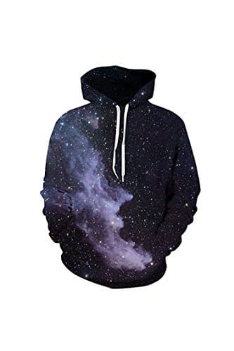 Lacostew Men's Galaxy Stars Printed Pullover Hoodie Drawstring Sweatshirt Black L