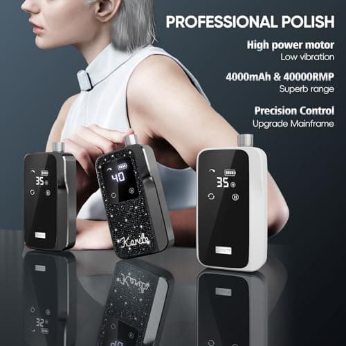 Karite Upgraded Professional Electric Nail Drill, 40,000 RPM, 4000mAh Battery, Low Vibration Motor, Adjustable Speed & Bidirectional Rotation, Cordless Electric Nail Drill Kit for Personal & Salon Use