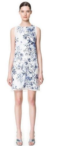 New Fashion Ladies' Elegant Vintage Bule& White Floral Print Dress O-neck Sleeveless Slim Casual Ol Style Evening Party (S)