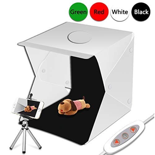 Portable Photography Studio Kit, Foldable Professional Mini Photo Box Tent 2 Adjustable LED Strip Lights and 4 Backdrops Portable Photo Tent Dimmable Studio Light Box-40X40X40 CM