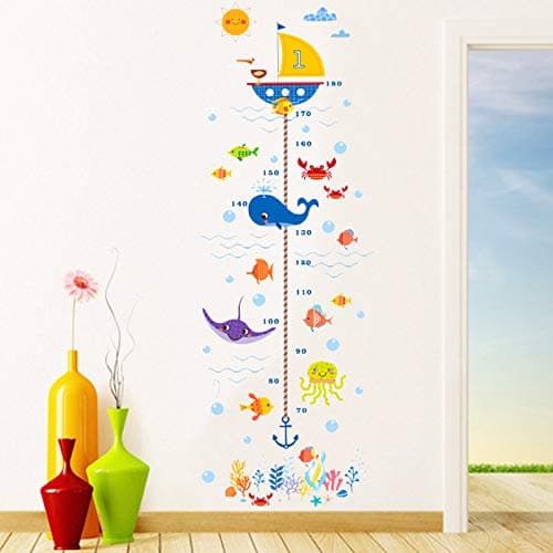 BYDQT Underwater Ocean Fish Finding Nemo Carton Anchor Height Measure Growth Chart Wall Sticker Kids Baby Nursery Bedroom Decor Decal,Fish Crab