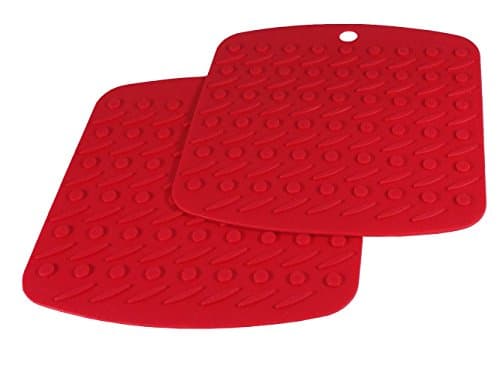 Pot Holders, Oven Mitts, Trivet, Hot Handle Holder, Spoon Rest, Jar Opener, Garlic Peeler, Coasters, Eco Friendly, Washable, Dishwasher Safe, Home Kitchen Gifts, Premium Red Heat Grips Multiuse by CookingBoss