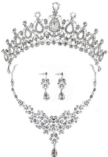 Ever GirlBling Bride Hair Accessories Tiaras Earrings Necklace Wedding Sets