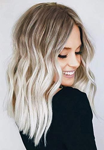 Ombre Platinum Blonde Wig Short Wavy Curly Bob Wigs For White Black Women Shoulder Length red Roots (14’’, Platinum Blonde Wig)