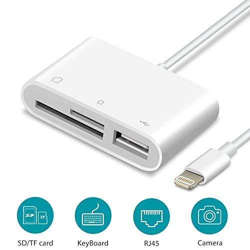 VABSCE SD Card Reader, Digital Camera Reader Adapter, USB Camera Adapter, TF Card Reader, Trail Game Camera Viewer for iPhone/iPad, No App Required, Plug and Play - White