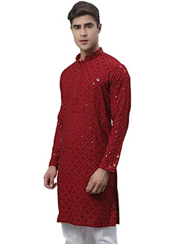 Jompers Men's Kurta with Chikankari Embroidery and Sequins (Only Kurta)