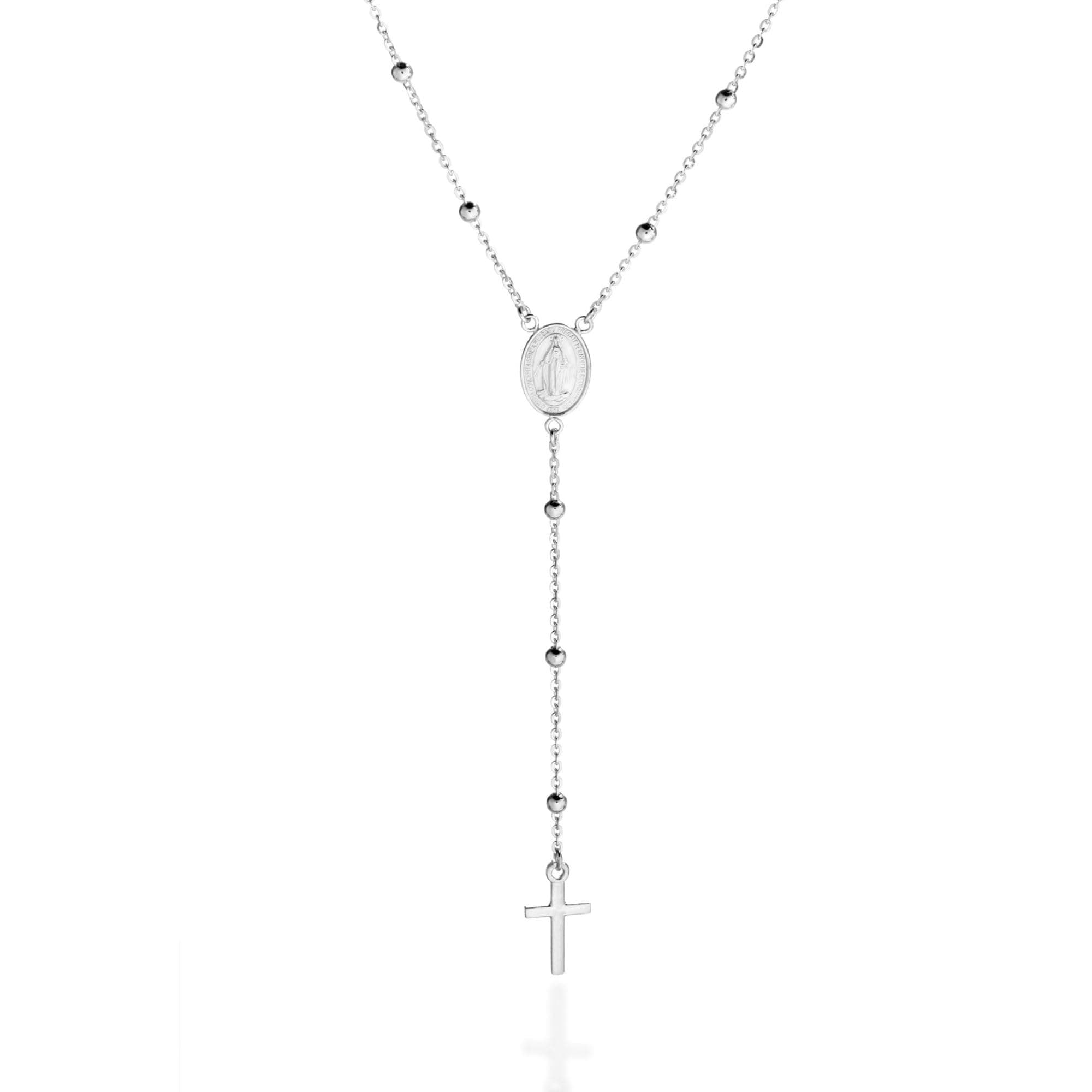 QUADRI Rosary Necklace for Women in Sterling Silver, 18K Gold Plated or Silver, Virgin Mary Chain with Beads, 19 Inches, 925 Italian Silver