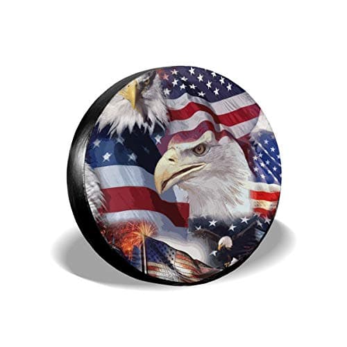 Car Tire Cover Sunscreen Protective Cover American Patriotic Flag Water Proof Universal Spare Wheel Tire Cover Fit for Trailer, RV, SUV and Various Vehicles 14" 15" 16" 17" Inch