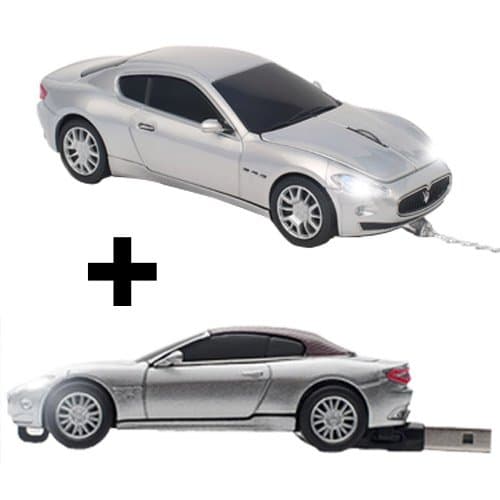 Click Car CCB-MASERATI-WDM-4GB Maserati Wired Optical Mouse and 4GB USB Bundle, Silver