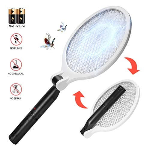 Electric Foldable Fly Swatter - Portable Bug Zapper - Professional High Voltage Handheld Mosquito Killer - LED Flashlight, 3-Layer Safety Mesh for Indoor, Travel, Camping (Need 2 AA Batteries)