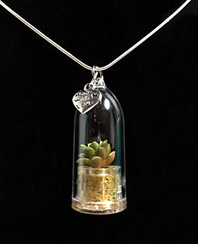 Live Stone Rose Succulent Necklace Wearable Miniature Succulent Necklace Nature Terrarium Necklace