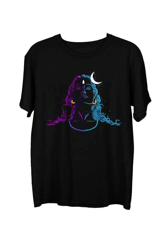 Men's S to 5XL Premium Combed Cotton Printed Half Sleeve T-Shirt (Design : Neon Adi Shiv)