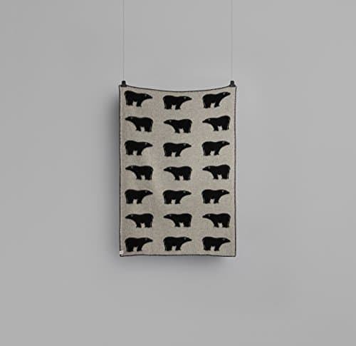 Roros Tweed Jacquard Throw Blanket Wool Blanket, panna-grigio, Black 'Polar Bears' in Wool Scandinavian in Rustic Style 130 x 200 cm with Hem – ca 1.4 kg, Thickness 4 mm