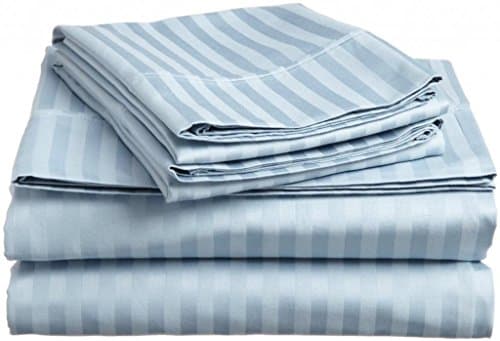 Light Blue Stripe 300 TC 100% Egyptian Giza Cotton Duvet set Queen Size 4PCs Set(Duvet 88x90Inch&2 pillow Case 20x30inch +Fitted 60x80 inch ) & 19 Inch Pocket Drop