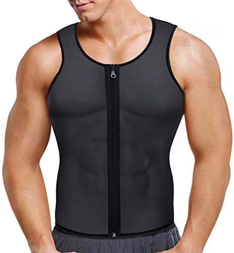 BRABIC Hot Sauna Sweat Suits,Zipper Closure Tank Top Shirt for Weight Lost,Waist Trainer Vest Slim Belt Workout Fitness-Breathable, Neoprene Fabric (Grey Outer and Blue Inner Sweat Vest, S)