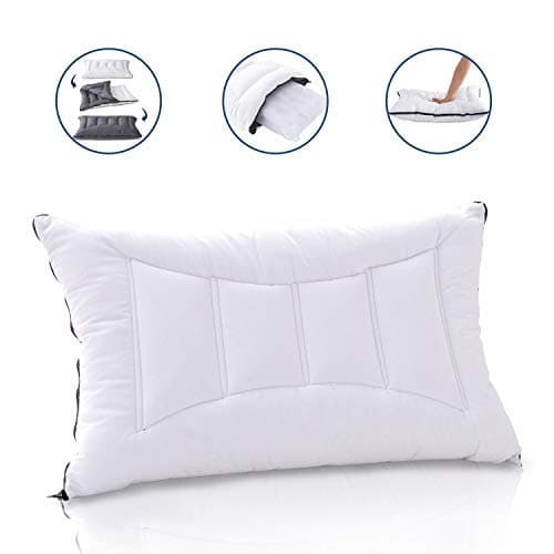 Bed Pillow Pocket Spring Back Neck Pillow with Hypoallergenic Cotton and 55 Springs and Washable Reversible Pillowcase,20"x 30" Queen Size Pillow - Pack of 1