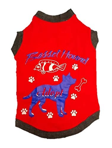 MUNCHOS Soft and Comfortable Cotton Summer T-Shirt for Dogs (Basset Hound Printed) (No.18 Weight - 70gm, Red)