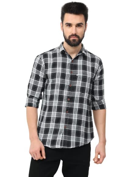 ALLWIN PAULMen Regular Fit Checkered Cut Away Collar Casual Shirts