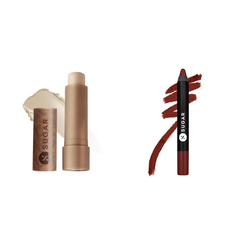 SUGAR Cosmetics - Tipsy Lips - Moisturizing Balm - 05 Irish Coffee - 4.5 gms - Lip & SUGAR Cosmetics - Matte As Hell - Crayon Lipstick -36 Veronica Mars (Brown Toned Burnt Orange)
