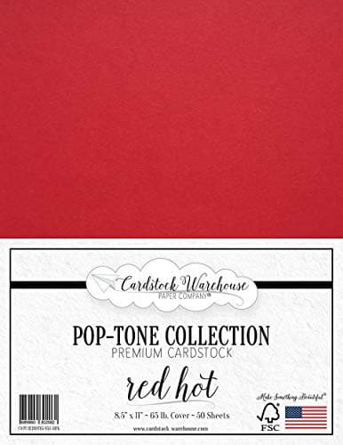 Cardstock Warehouse Pop-Tone Red Hot Cardstock Paper - 50 Sheets, 8.5 x 11" - 65 lb / 175 GSM Premium Red Card Stock for Die-cutting, Crafts, Printing, Card Making and DIY Projects