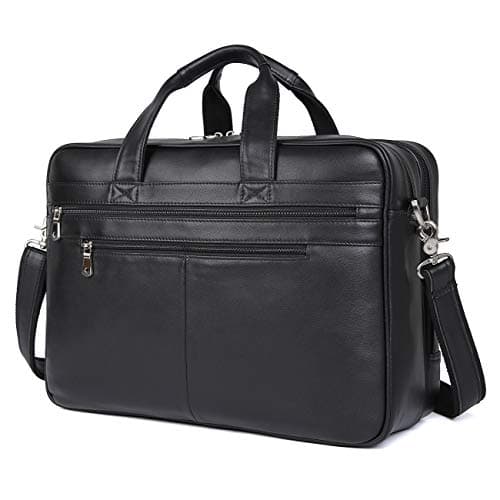 Texbo Men's 17 Inch Solid Genuine Leather Professional Laptop Briefcase Messenger Shoulder Bag with YKK Zippers