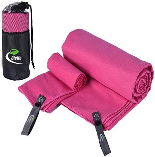 2 Pack Quick Dry Beach Bath Towel, Quick Drying XL (60" X 32") with Hand/Face Towel (14"X14") & Mesh Bag for Swimming, Travel, Sports, Camping, Beach, Yoga or Bath (Fuchsia)