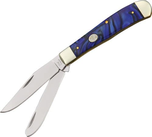 Frost Cutlery & Knives SW108IQ Steel Warrior Trapper Pocket Knfie with Imitation Quartz Blue Resin Handles
