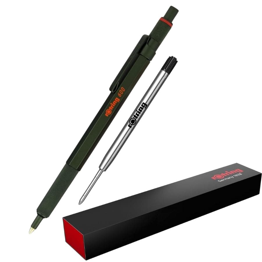 600 Ballpoint Pen | Medium Point | Black Ink | Green Barrel | Refillable + additional Pen Refill BLK