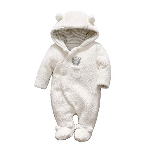 TTKA Newborn Baby Winter Snowsuit Warm Romper Bear Soft Coral Fleece Romper Hooded Plush Jumpsuit